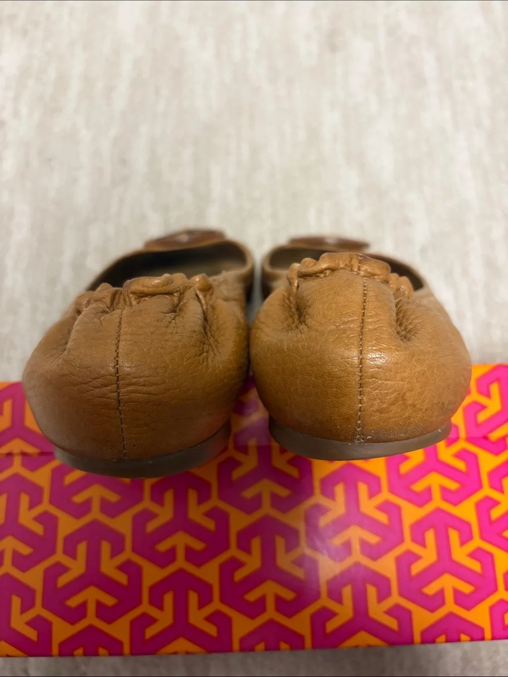Tory Burch Tan Reva With Leather Logo Ballet Flats